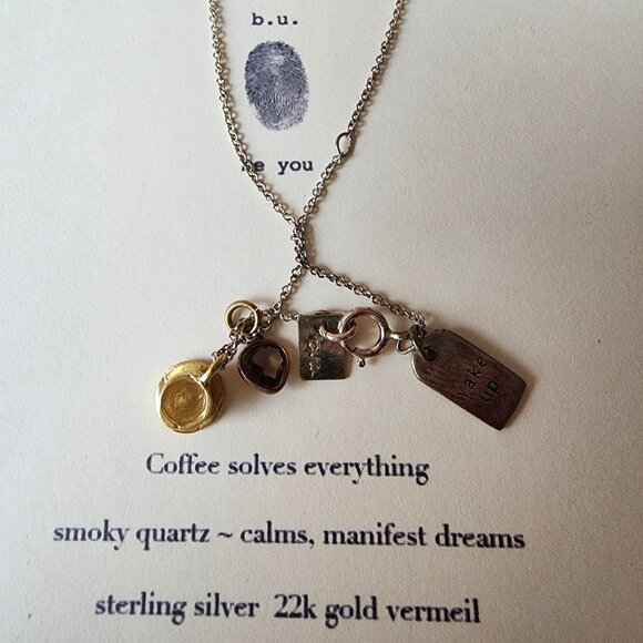 22k gold vermeil and smoky quartz Coffee 'B.U.' necklace - Picture 3 of 6